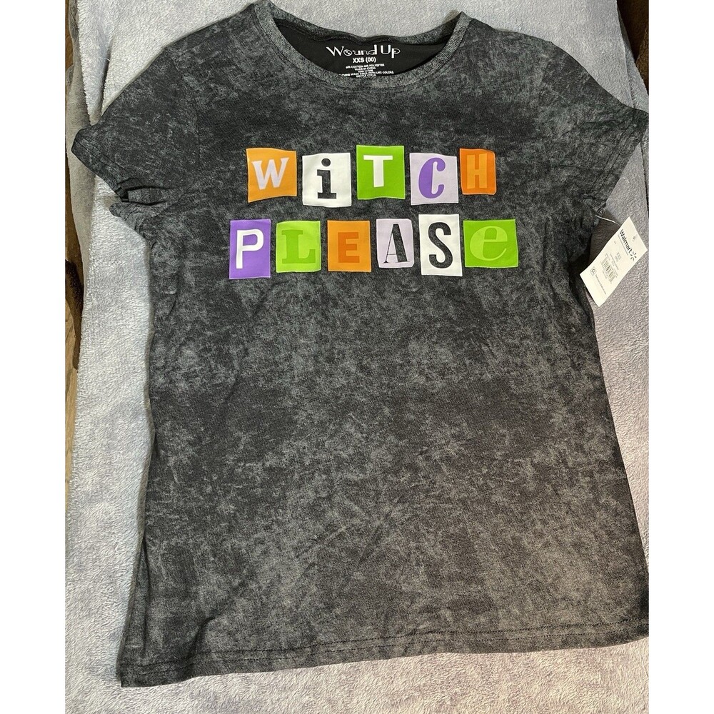 Wound up women’s gray T-Shirt Sz XXS 00 Novelty Witch Theme. NWT